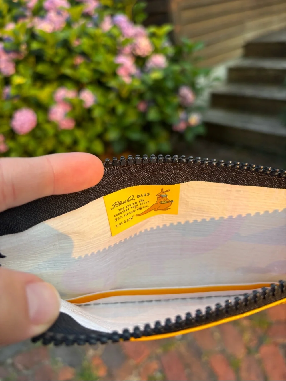 Blue Q Yellow & Black Zip Pouch with Dino Label
